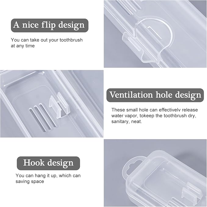 Gamdee Toothbrush Travel Case 2 Pack, Clear Toothbrush Case Holder Travel Size Plastic Toothbrush Holder Toothpaste Storage Container Portable for Traveling, 7.87 x 1.85 x 1.18”