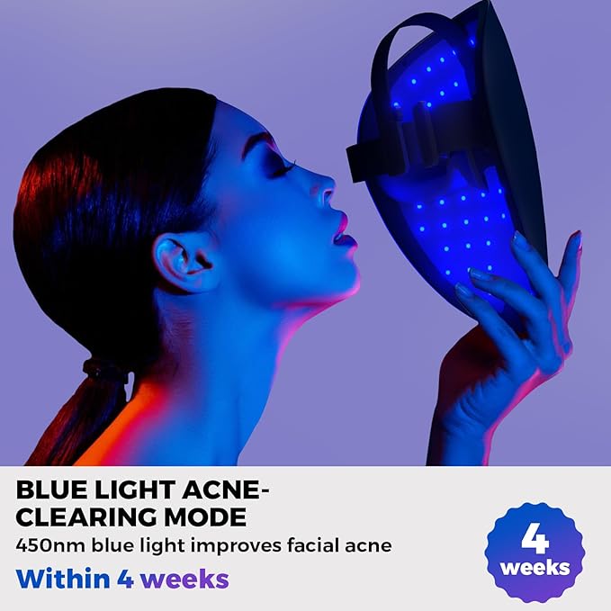 QuasarMD 3D LED Face Mask with Gold-Wire LEDs, Red & Infrared Light for Wrinkles, Blue Light Mode for Blemish Care, Advanced Light Therapy for Skin Rejuvenation & Radiant Look