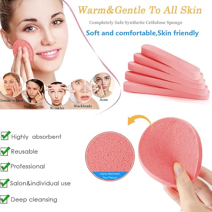 Mgiflw Compressed Facial Sponge,Reusable Makeup Blender 60 Count,Soft Round Wash Sponges for Estheticians Makeup Removal,Face Cleansing Exfoliating Compress Spa Pads for Women,Coral Pink