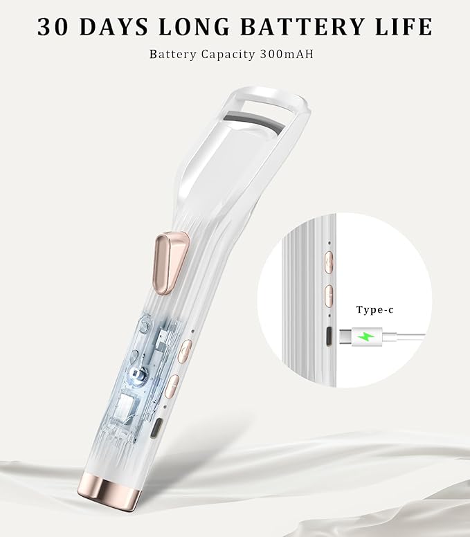 Heated Eyelash Curler Premium PRO - Fast Heat up in 8s - 24 Hours Long Lasting - Rechargeable Electric Eyelash Curler with Type-C, Innovative L Silicone, 2 Heat Modes, Anti-Burn Eyelid, White-DC