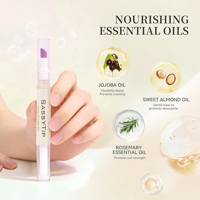 SASSYTIPCeramic Cuticle Pusher & Oil Pen, 2ml Lavender/Fragrance Free Scented Nail Care Pen, Gentle Cuticle Remover for Dry & Damaged Nails, Hangnails, Moisturize Strengthen Brighten (Purple&Beige)