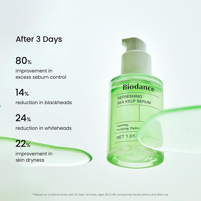 BIODANCE Refreshing Sea Kelp Serum, Oil & Sebum Control, Calming Serum for Oily & Combination Skin, Korean Skin Care, Gifts for Women | 1.01 fl.oz x 1 ea