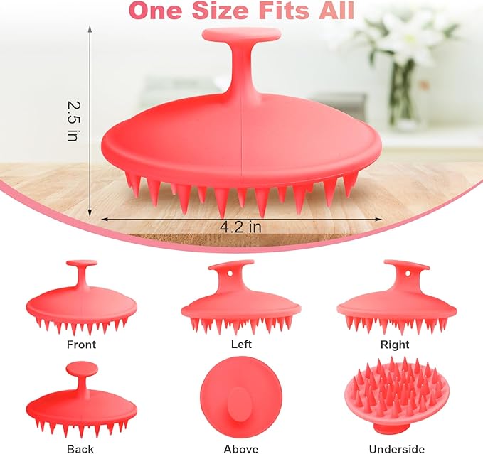 Meartchy Silicone Scalp Massager Shampoo Brush, Scalp Brush for Hair Growth & Dandruff Removal, Hair Scrubber Scalp Stimulator Exfoliator Brush with Soft Bristles for Wet Dry Scalp Care (Rose Red)