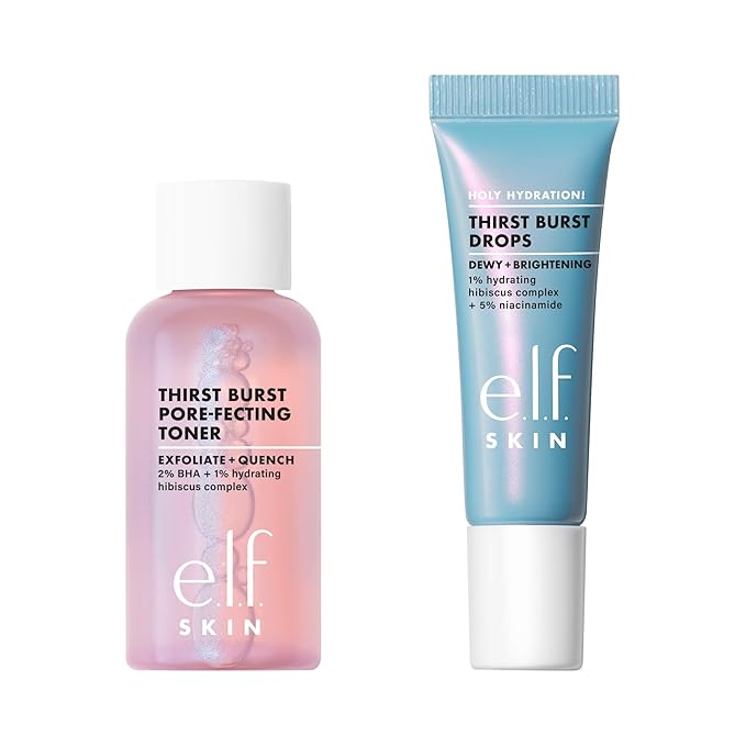e.l.f. Skin Thirst Burst Dew-O, Travel-Sized Skincare Set, Exfoliating Facial Toner & Hydrating Serum Drops, Gives Skin A Dewy, Bouncy Glow, Vegan & Cruelty-Free