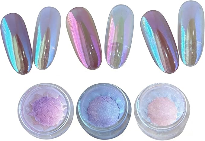 CHARMING MAY Moonlight Rainbow Chrome Nail Powder,3 Jars Aurora Nail Powder Unicorn Mermaid Chrome Powder for Nails Nail Art Glitter (Moonlight#123)