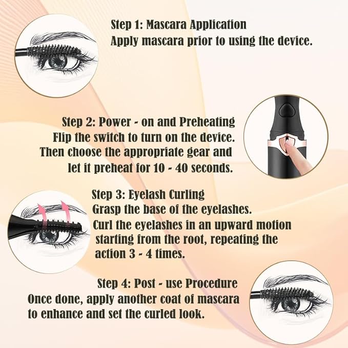 Heated Eyelash Curlers, Rechargeable Electric Heated Eyelash Curler, Rapid Temperature Control for Quick Natural Long, Portable Curling Wand for Travel (Black)