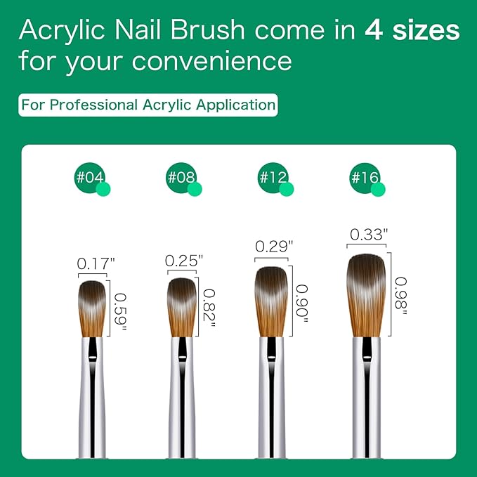 Shine Chance 4Pcs Acrylic Nail Brushes Set, Kolinsky Nail Art Brushes, Art Design & Polish Mistake Cleaning Manicure Tools for Women - Size 4, 8, 12, 16