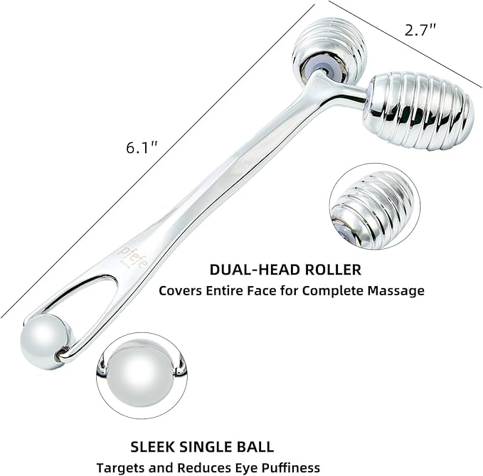 pfefe Stainless Steel Face Roller - Metal Facial Cooling Massager for Face and Eyes, Esthetician Supplies Cold Roller for Puffiness, Wrinkles, Dark Circles