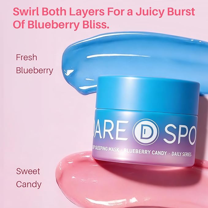 Blueberry Lip Mask Overnight, Dual-Color Lip Sleeping Mask for Reduce Fine Lines, Nourish and Hydrating Dry Cracked Skin with Vitamin C and Shea Butter, Stocking Stuffer