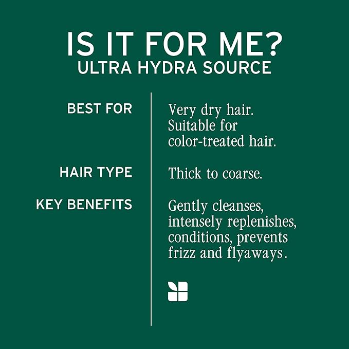 Biolage Ultra Hydra Source Shampoo - Deeply Moisturizes and Hydrates Very Dry Hair, Cleanses and Tames Frizz, For Thick, Coarse Hair, Infused with Cupuaçu Butter & Salicylic Acid, 13.5 Fl Oz