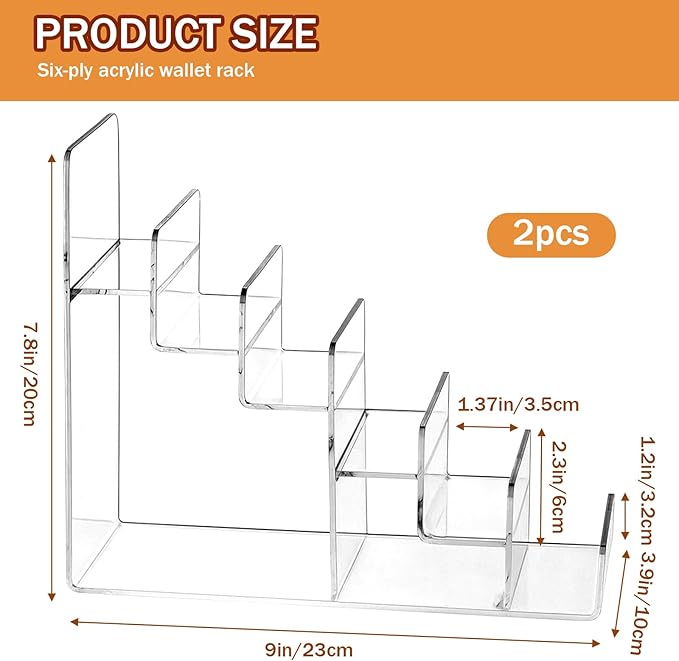 Giantree Acrylic Wallet Display Stand, 2 PCS 6 Tier Clear Purse Handbag Organizer Jewelry Riser Display Stand 7.8" Clear Multi Slot Counter Table Shelf for Cosmetic Perfume Sunglasses Handbag