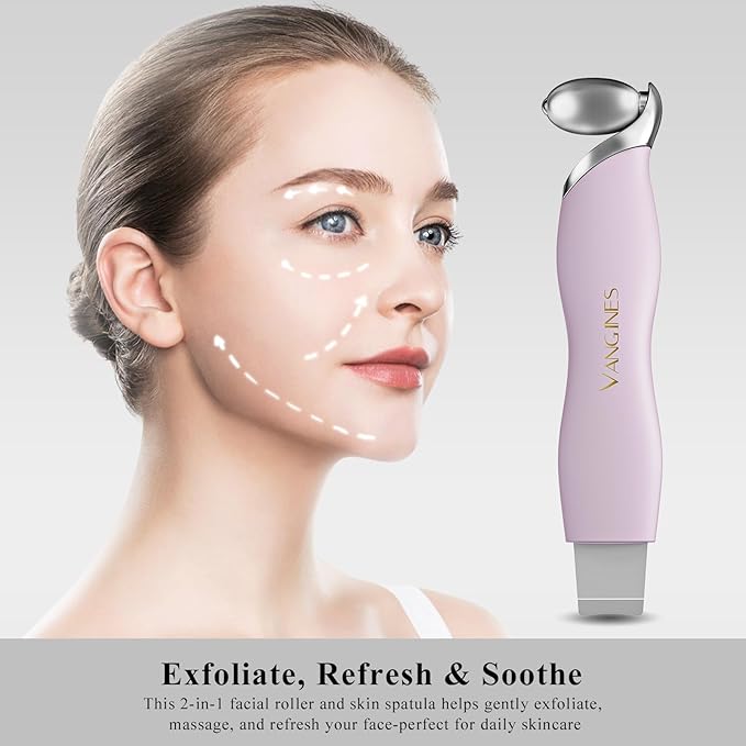Vangines Blackhead Scraper Tool & Skin Scrubber Face Spatula for Blackhead Removal, Pore Cleaning, with Cooling Ice Roller & 2 Silicone Brush Heads (Berry Mauve)