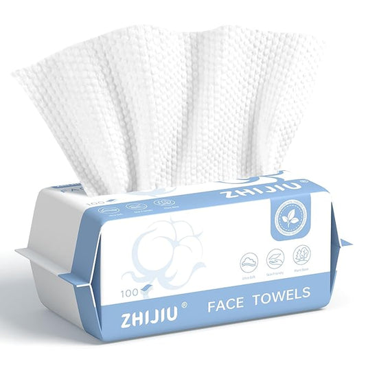 Disposable Face Towels 100 Count, Ultra Soft & Thick Facial Towels for Sensitive Skin, Biodegradable & Lint-Free Makeup Remover Dry Wipes, Multi-Purpose Cleansing Towelettes for Face Wipes
