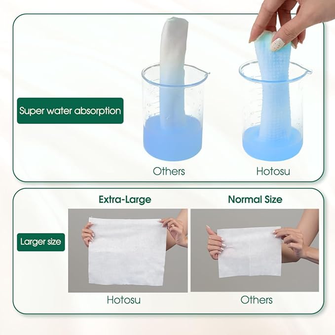 Hotosu Disposable Face Towelette 10 x 12" - Cotton XL Disposable Towel for Women - Clean Face Towels for Makeup Removal and Skin Care - Soft, Unscented and Gentle Formula Biodegradable Face Towels