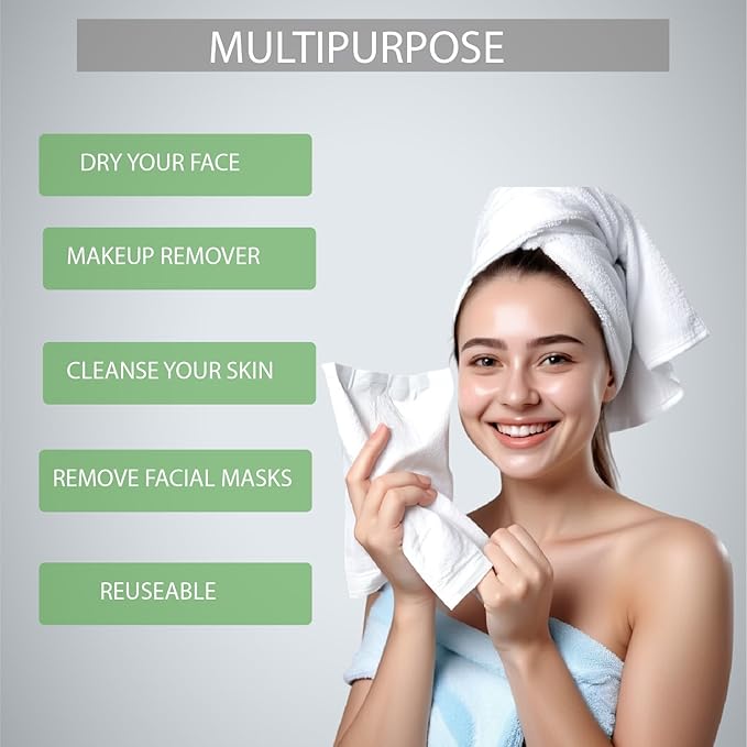 Disposable Face Towels, Ultrasoft & Super Strong, Biodegradable & Reusable Cleansing Wipes, Makeup Remover Wipes, Disposable Clean Towel, 10x12in, New Twin Pack 100 Count (Pack of 2)