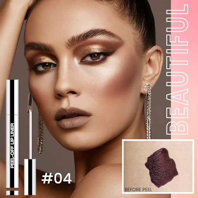 JUAAZIN Matte Liquid Lip Stain Peel Off Lip liner Tattoo, Light Taupe Matte Peel Off Lip Stain, Long Lasting Waterproof Lipstick Lip Gloss Stain, Transfer-proof for All Skin Types, 0.12 fl oz 04#