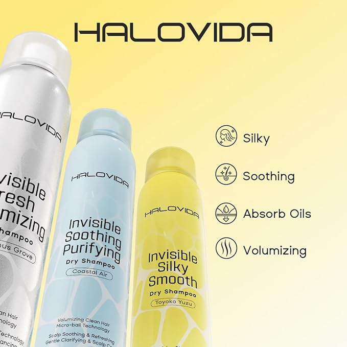 HALOVIDA Dry Shampoo Pack of 3, Invisible Dry Shampoo Spray for Dark Hair Leaves No White Residue, Absorb Oils, Volumizing & Refresh Hair for 72 Hours, 5.07 Fl Oz (Osmanthus Grove+Yuzu+Coastal Air)