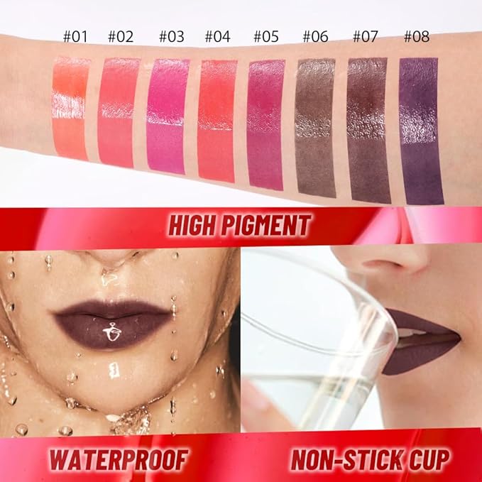JUAAZIN 2Pcs Lip Stain Peel Off Lip Gloss oil Dual-Ended Combo, Lips Liner Stain Peel Off Masque, Long Lasting & Waterproof, Transfer-Proof Lip Tint Stain with Lip oil for All Skin Type 06#+07#