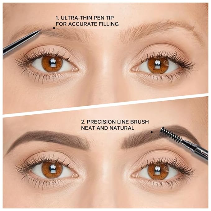5 Pcs Dual-Sided Auto-rotate Ultra-Fine Tip Eye Brow Pencils Pack,Draws Tiny Precise Brow Makeup, Defines, Fills Brows, Shapes, Contours, Combs, ‌1mm Pen Point (Black+3*Light Brown+Gray)