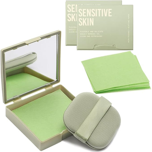 Jutqut Natural Oil Blotting Sheets for Face With Travel Makeup Mirror- 3 Pack(300 sheets), Oil Absorbing Sheets for Face, Makeup Friendly High-performance Blotting Papers for Oily Skin