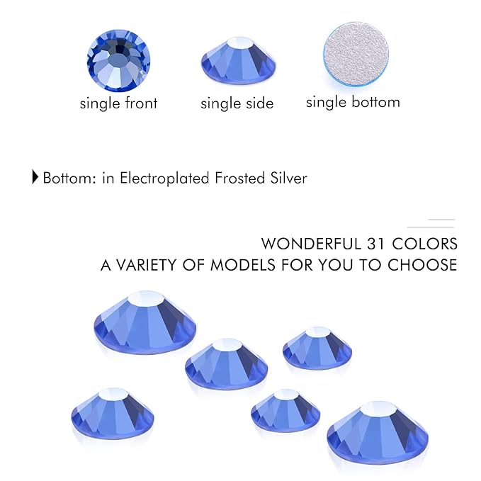 1440Pcs Light Blue Crystal Rhinestones,Glass Flatback Rhinestones Gemstones for Nail Face Makeup Art Crafts Clothes Decoration - (SS16,4.0mm,Light Blue)