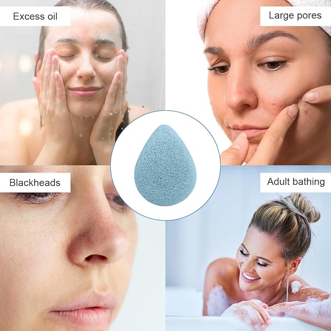 Light Blue Facial Cleansing Sponge 4-Pack with Box | SourceTon Soft Plant-Based Face Scrubber Exfoliator | Gentle Facial Sponge for Deep Pore Cleansing & Daily Exfoliating Pads for All Skin Types