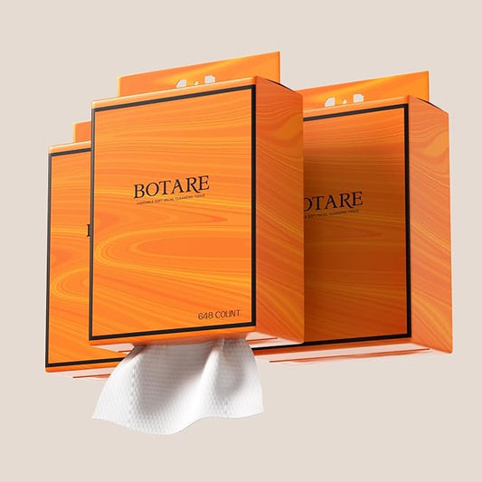 Botare Hanging Disposable Face Towels Plus, Dry/Wet Dual-Use, Extra Large Thick 3D Soft Washing Wipes (Reusable) for Makeup Removal, Daily Facial Cleansing and Use Anywhere 648 Count (3 Packs of 216)