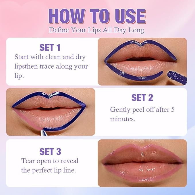 JUAAZIN Matte Lip Stain Peel Off Lip liner Tattoo, Peach Pink Liquid Lips Gloss Peel Off Masque, for Women Long Lasting Waterproof Lipstick Lip Tint Stain, Transfer-proof for All Skin Types 03#