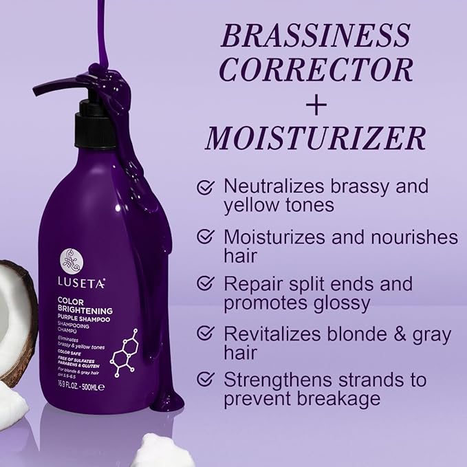 Luseta Purple Shampoo and Conditioner Set for Blonde Hair - Eliminates Brassiness & Tones Gray, Bleached Hair - Neutralizes Yellow Tones, Enhances Cool Shades, Sulfate Free - 16.9 Fl Oz Each