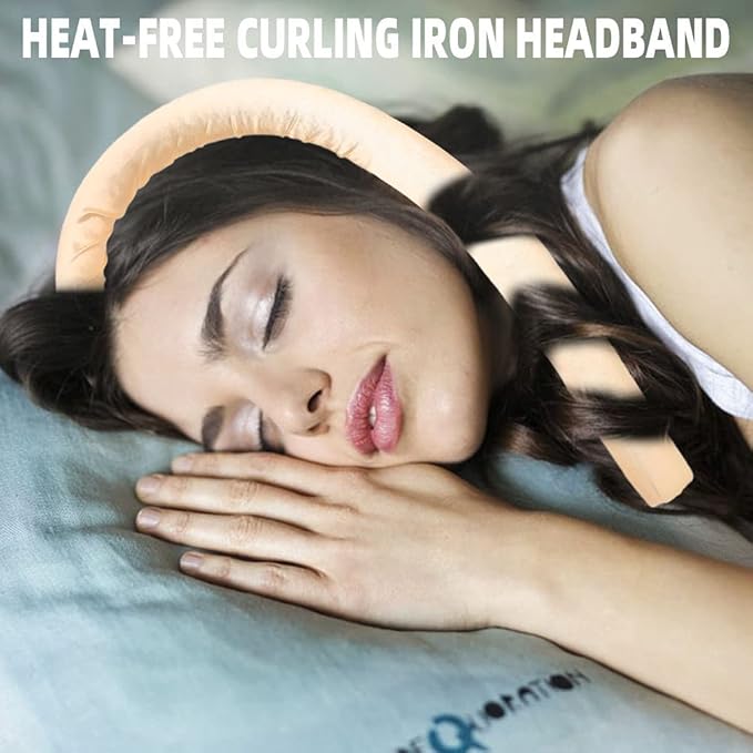 Heatless Curling Rod Headband No Heat Silk Ribbon Hair Roller Curls with Hair Claw Clip Lazy Natural Soft Wave DIY Styling Tool for Sleep in Overnight (Yellow)