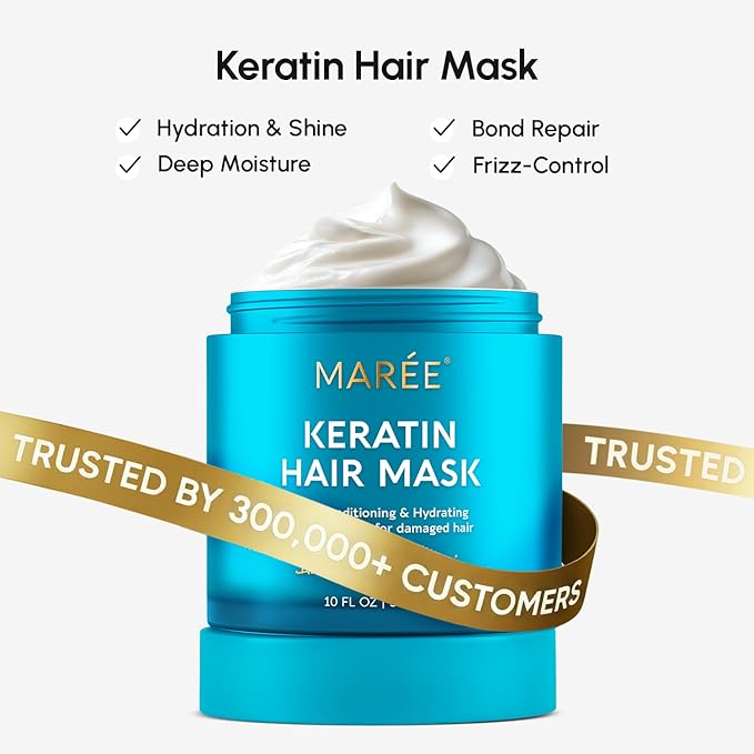 MAREE Deep Conditioning Leave-In Hair Mask for Damaged Hair – Keratin Hair Treatment with Biotin, Natural Oils & Vitamins – Leave-In Conditioner for Repair and Hydration – Mascarilla Para Cabello