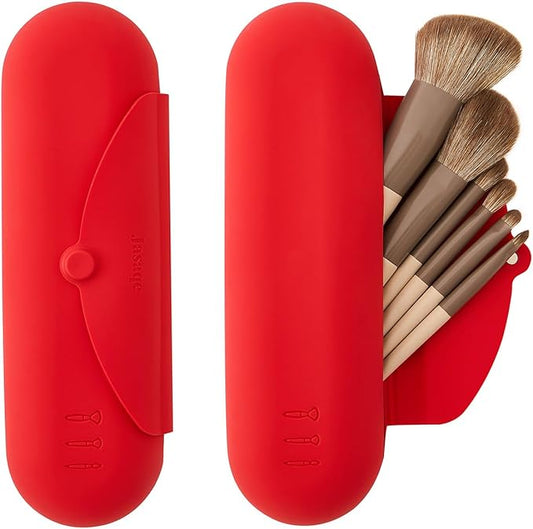JASAQE Silicone Makeup Brush Holder，Travel Makeup bag-Soft Portable Cosmetic Face Brushes Holder，Large Travel Makeup Brush Case with Anti-Fall Out Magnetic Closure