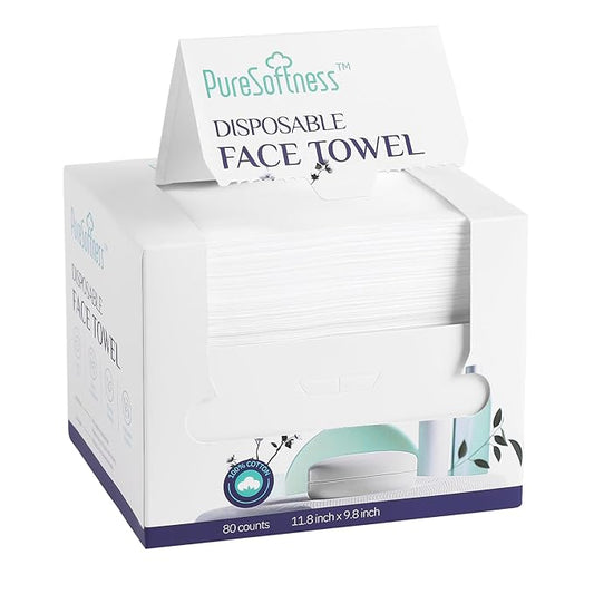 PureSoftness Disposable Face Towel, Clean Towel, Extra Large 12" x 10", Soft Dry Wipe Face Wash, Makeup Remover, Biodegradable Towelette for Sensitive Skin 320 Count (4 Pack)