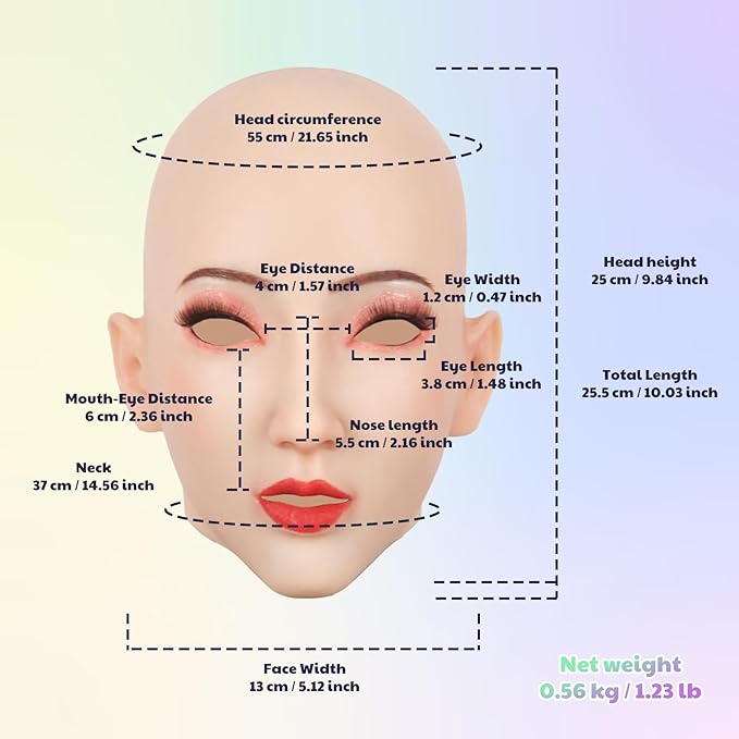 Realistic Masks Adults Human Face, Silicone Female Head Mask Cosplay Novelty Full Face Halloween Crossdresser Party
