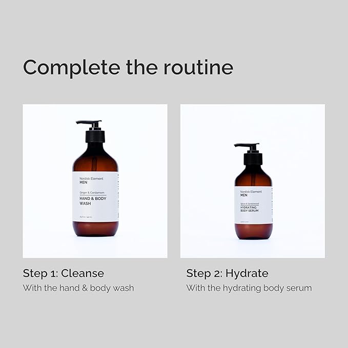 Nordisk Element Body Serum for Men, 9.13 Fl Oz | Lightweight & Instant Hydrating Serum with Hyaluronic Acid, Antioxidants & Nordic Botanicals | Vegan, Spices & Sandalwood Scent