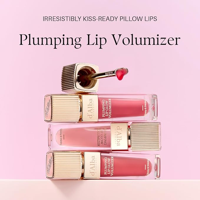 d'alba Piedmont Plumping Lip Glow Mood Volumizer, Hydrating Lip Plumper with Vegan Ceramide & Vitamin C & E, Fuller Lips, Volumizing Lip Gloss, Glowy Finish, Feeble Pink (4 Colors) (0.17 fl oz.)