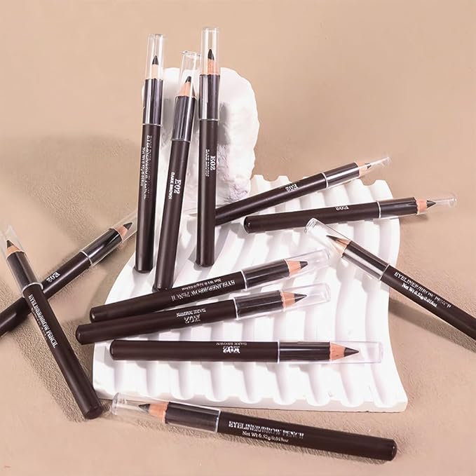 Eyebrow Pencils for Women, 12Pcs Hard-Core Wooden Eye Brow Eye Liner Pencils for Beginner Makeup, Black Coffee Brown Colors, Waterproof & Sweat-Proof (Coffee-12 Pcs-E02)
