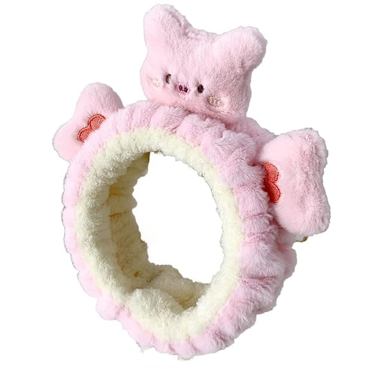 PERFECTSIGHT 2 Pack Cute Animal Headbands for Makeup Wash Shower Adjustable Elastic Hair Band for Girls and Women (Pink Piggy)