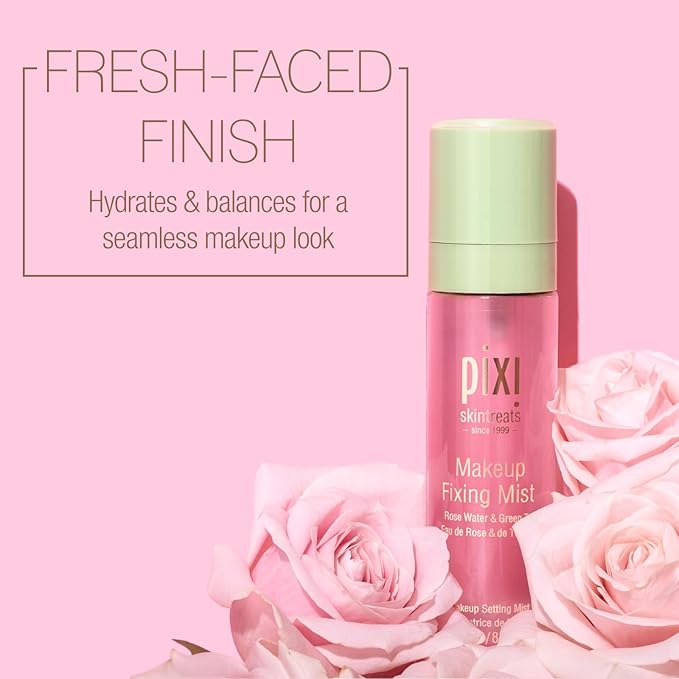Pixi Beauty Makeup Fixing Mist 80ml, All Over Setting Spray For Longer Wearing Makeup, Rose Water and Green Tea Infused, 2.7 Fl Oz