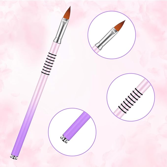 Purple-Pink Gradient Acrylic Nail Brush 3PCS Nail Art Brushes Set Non-slip Grip Handle Professional Nails Design Pens Tools for Acrylic Application, Extension & 3D Carving - Sizes 2/4/5