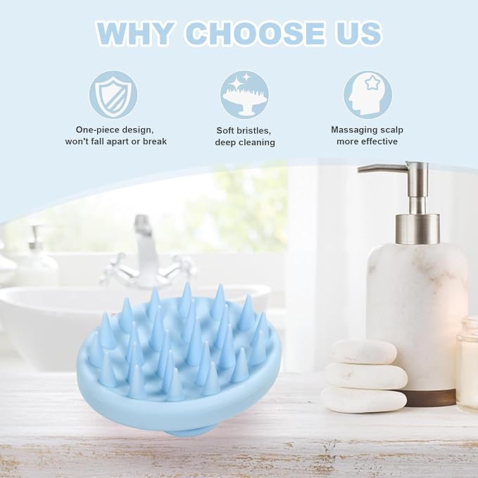 Meartchy Silicone Scalp Massager, Scalp Scrubber for Hair Growth with Soft Bristles, Scalp Exfoliator Brush Dandruff Removal Shampoo Brush for Wet Dry Scalp Care (Light Blue)