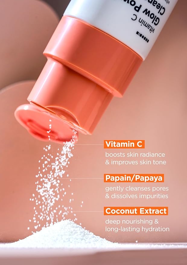 Hanskin Vitamin C Glow Powder Cleanser – Korean Brightening, Exfoliating Face Wash | Papaya Enzyme + Vitamin C for Radiant, Smooth, Even-Toned Skin | Gentle Daily Powder-to-Foam Cleanser | 2.36 fl oz