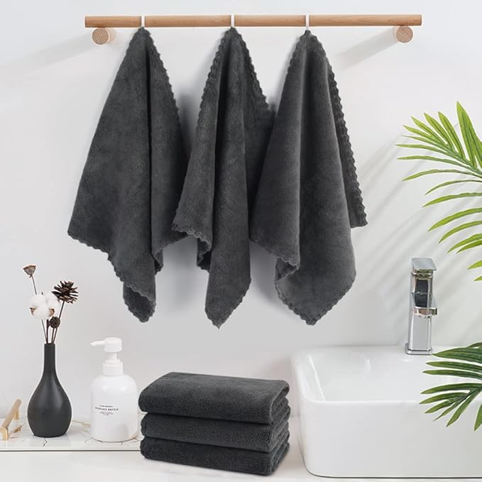 SUNLAND Microfiber Face Cloth Reusable Makeup Remover Facial Cleansing Towel Ultra Soft Face Washcloth 12inchx12inch 12 Pack Dark Grey