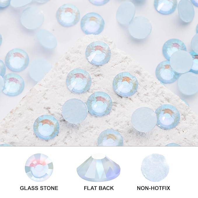Novani 3000 Pieces Flatback Rhinestones Glass Round Gems F-Lt.Blue Crystals for Nail Art DIY Crafts Clothes Shoes,SS6,1.9-2.0mm
