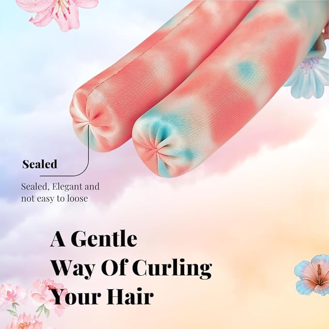 PURELYNE Heatless Hair Curler | 5PC No Heat Curling Rod Headband | With Satin Bonnet, Curler, 2 Scrunchies & Claw Clip Set | Curl Kit for Women & Girls (Cotton Candy, Medium)
