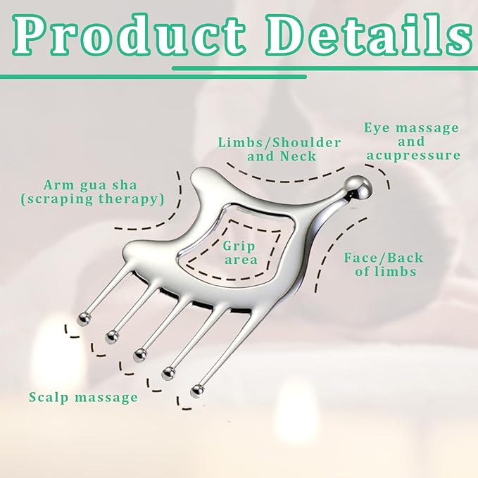 Gua Sha Tool With Handle,5in1 Scalp Massage Tool,Metal Gua Sha,Gua Sha Facial Tools,Stainless Steel Gua Sha,Head Massager Scalp For Head&Face&Body Deep Relaxation And Relieving Fatigue & Pain