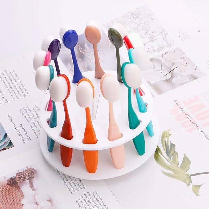 Yoseng 12 Hole Round Shape Drying Rack Storage Display Bracket Shelf Holder ,Spinning Storage Caddy for Oval Ink Blending Brushes Blender（White）
