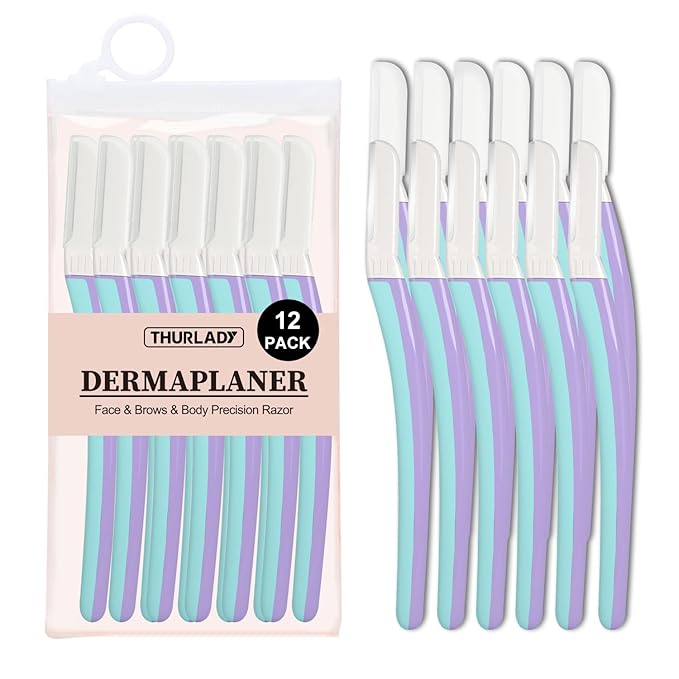 THURLADY Dermaplane Razor for Women Face, Eyebrow Razor, Face Razors for Women Dermaplaning, Peach Fuzz Remover, Gentle Exfoliation & Facial Hair Removal, Travel Essentials, (12 pcs, Wisteria)