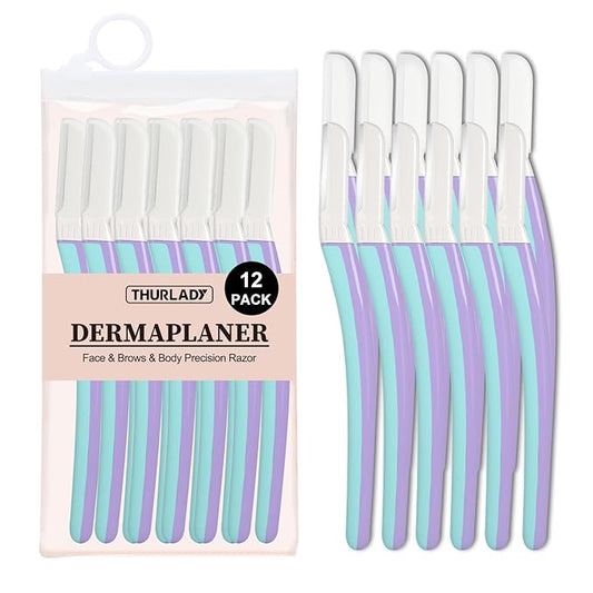 THURLADY Dermaplane Razor for Women Face, Eyebrow Razor, Face Razors for Women Dermaplaning, Peach Fuzz Remover, Gentle Exfoliation & Facial Hair Removal, Travel Essentials, (12 pcs, Wisteria)