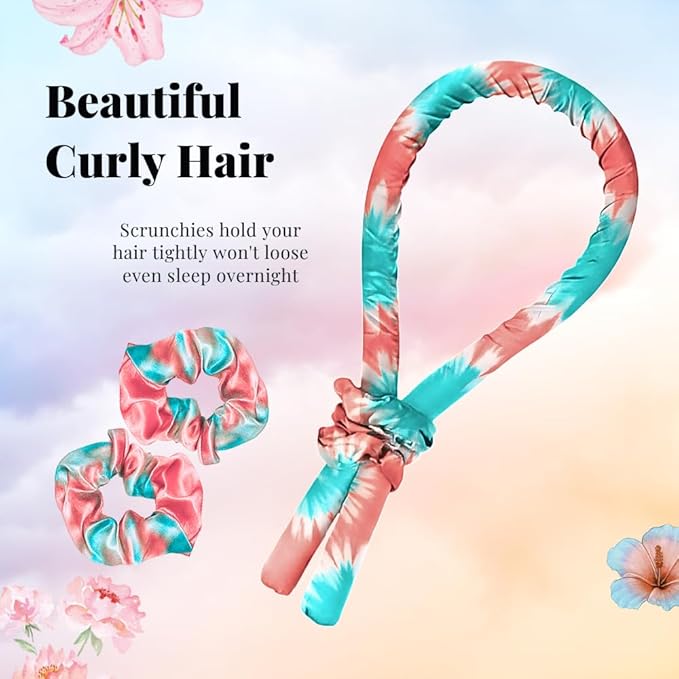 PURELYNE Heatless Hair Curler | 5PC No Heat Curling Rod Headband | With Satin Bonnet, Curler, 2 Scrunchies & Claw Clip Set | Curl Kit for Women & Girls (Cotton Candy, Medium)
